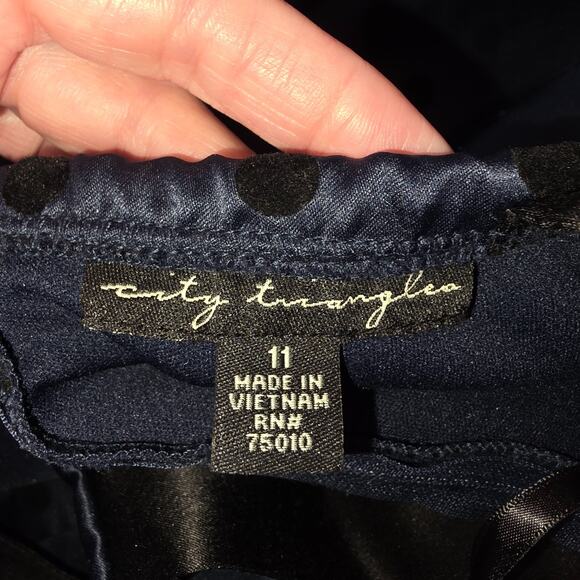 Y2K City Triangles Polka Dot Mini Dress Size M Black Navy Velvet Coquette - Picture 9 of 10